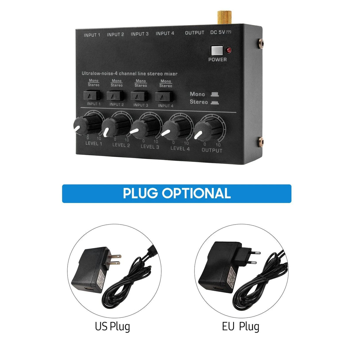 Btuty 4-Channel Mini Audio Mixer – Ultra Low Noise, Portable Stereo Mixer For Mics, Guitars, Keyboards