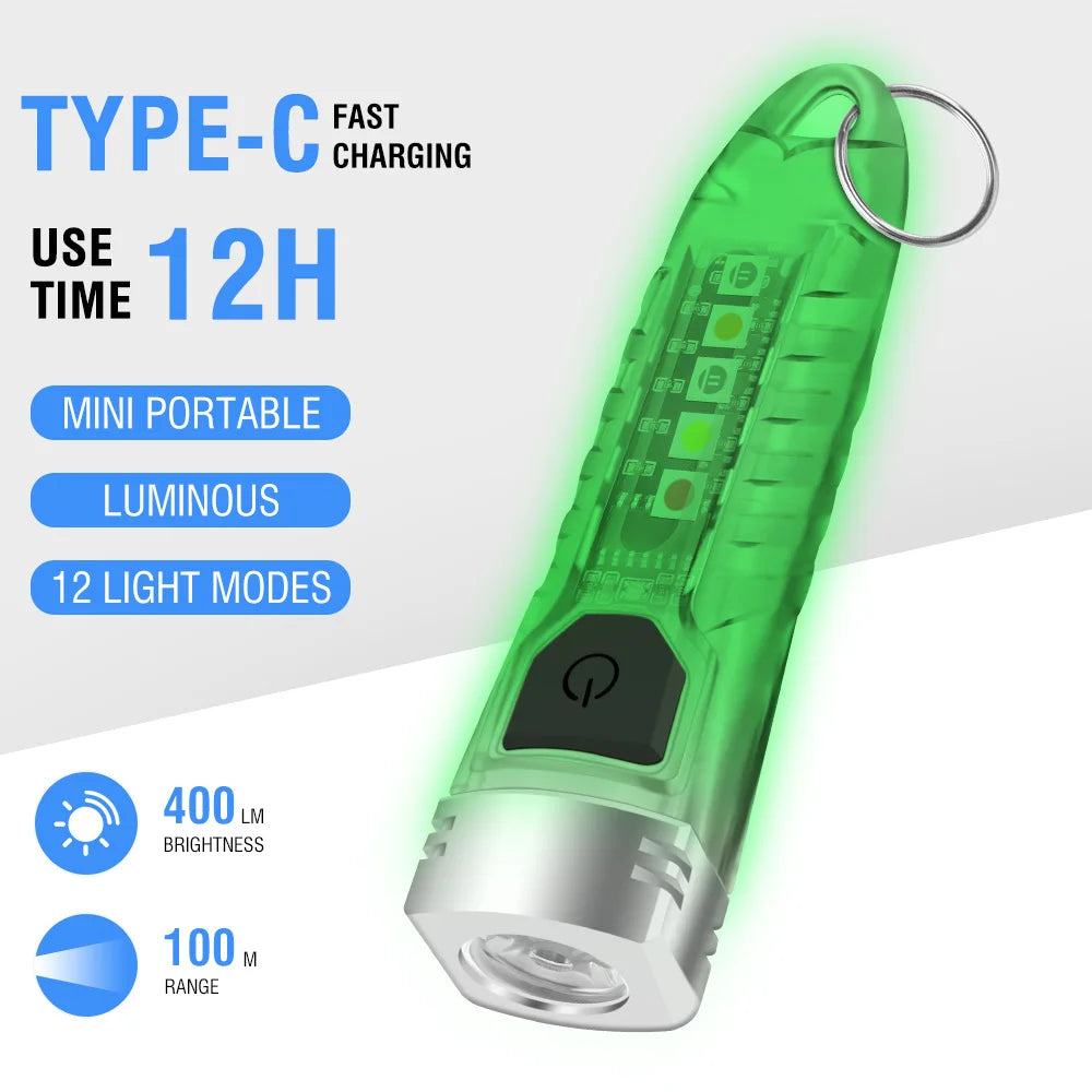12 volt rechargeable mini led flashlight BORUiT V1 LED Keychain Portable Fluorescent EDC Flashlight Work Light