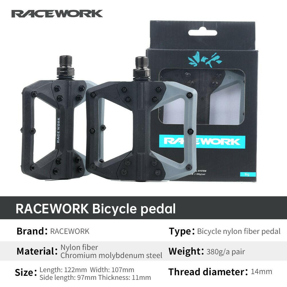 racework pedal RACEWORK Nylon Bike Pedal Road MTB Pedals Flat Platform Mountain Bicyc