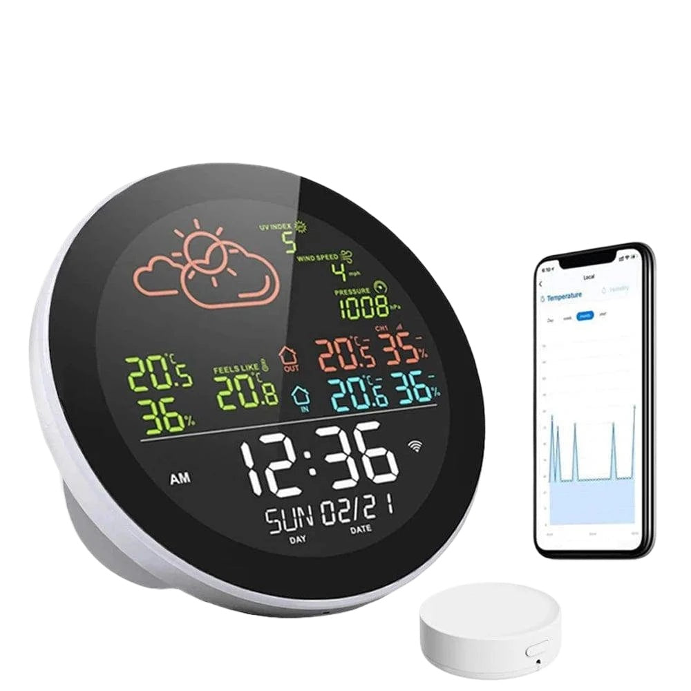 Tuya Wifi Weather Station Color Digital Display Weather Forecast Table Clock Outdoor Indoor Temperature Tester Hygrometer-WAYBIKER