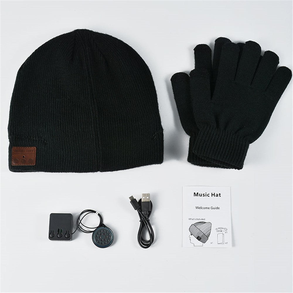 Bluetooth-compatible Headphones Winter Hat Warm Music Hat with Mic Gloves Wireless Headphone