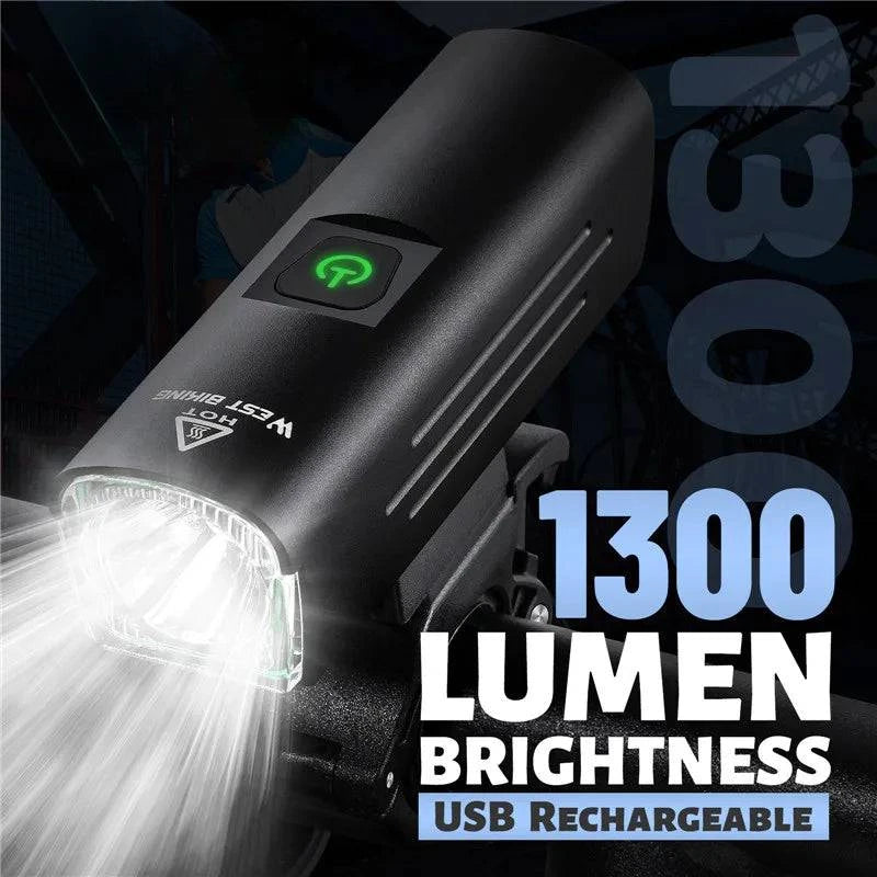 WEST BIKING Contest Level Bicycle Light 1300 Lumen USB Rechargeable Flashlight MTB Road Bike LED Headlight Waterproof Rear Lamp-WAYBIKER
