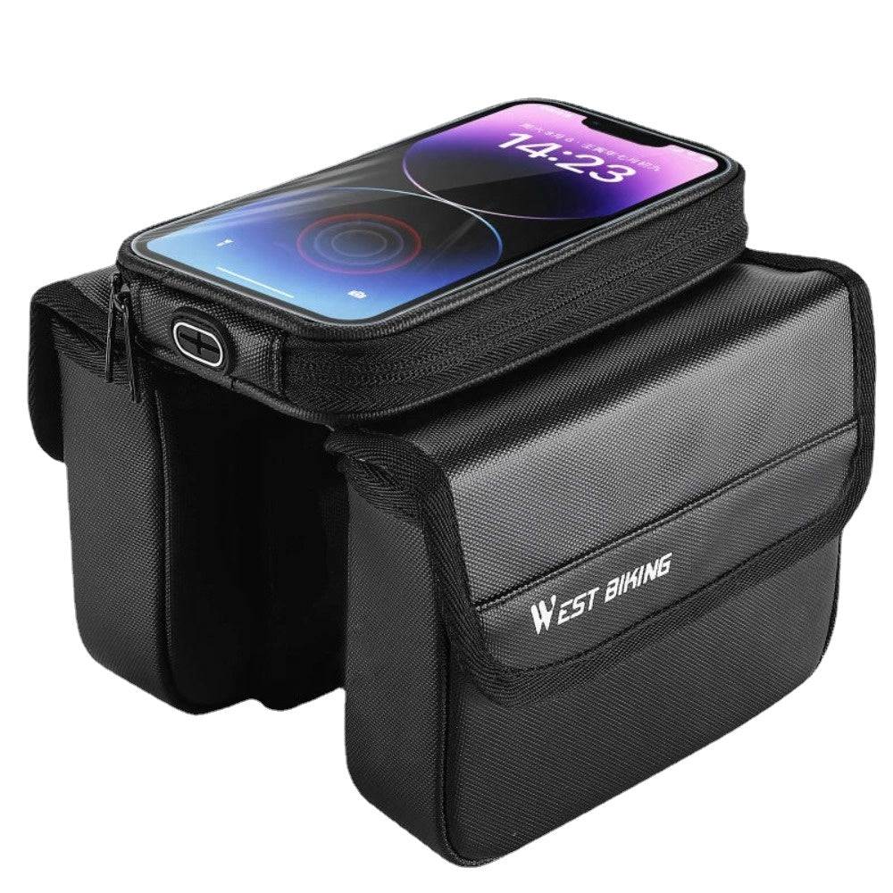 WEST BIKING Waterproof Bicycle Front Frame Bag Double Pouch & 7.2 Inch Phone Touch Screen Bag Cycling Travel MTB Top Tube Bag-WAYBIKER