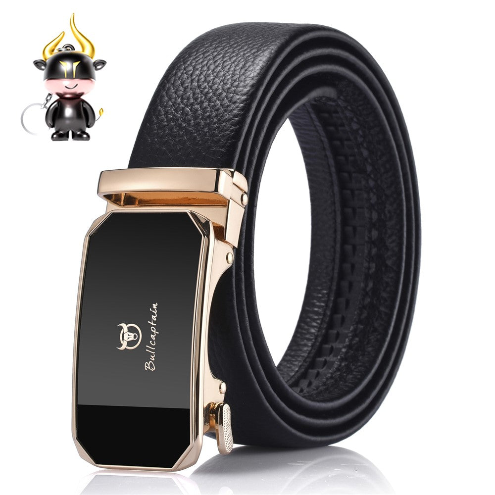 BULLCAPTAIN PD0007 125cm First Layer Cowhide Leather Men Belt Automatic Buckle Waist Belt with Keychain