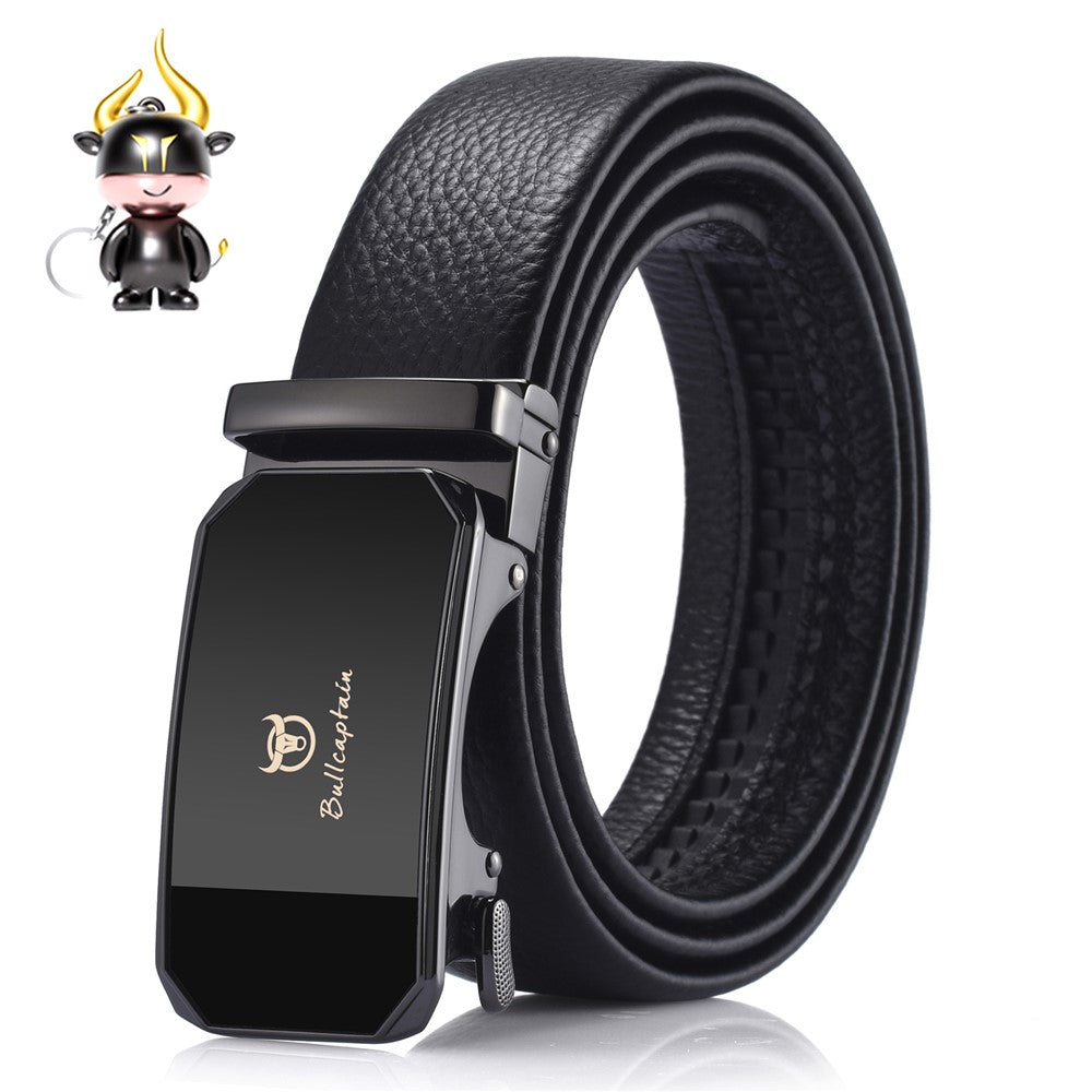 BULLCAPTAIN PD0007 125cm First Layer Cowhide Leather Men Belt Automatic Buckle Waist Belt with Keychain