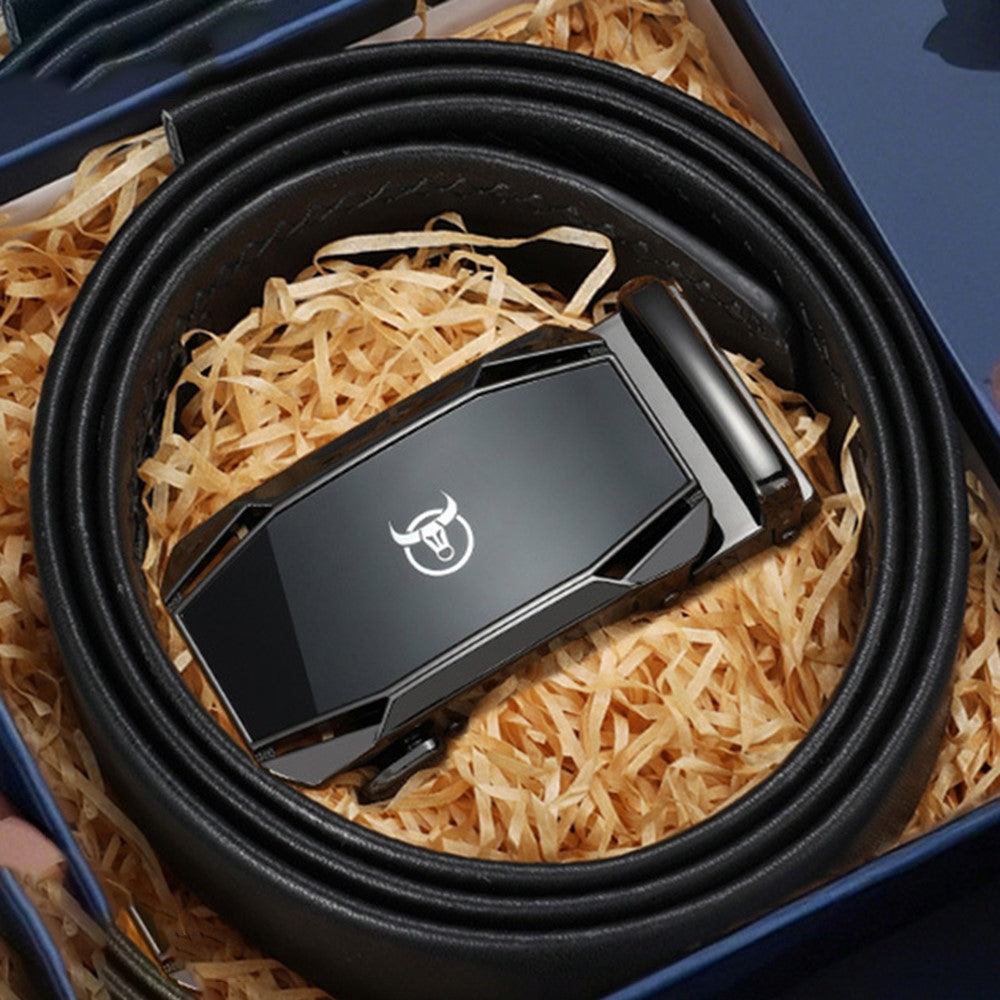 BULLCAPTAIN 0004 120cm Men Top Layer Cowhide Leather Belt Automatic Buckle Waistband with Keychain