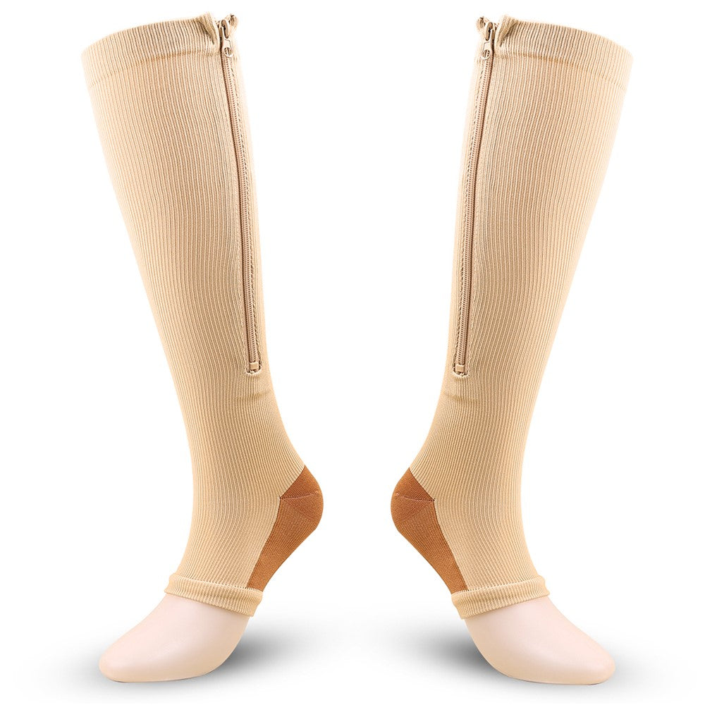 A5109 1 Pair Sports Zipper Compression Socks Calf High Tube Compression Stockings