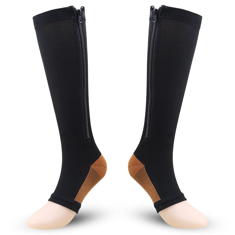 A5109 1 Pair Sports Zipper Compression Socks Calf High Tube Compression Stockings