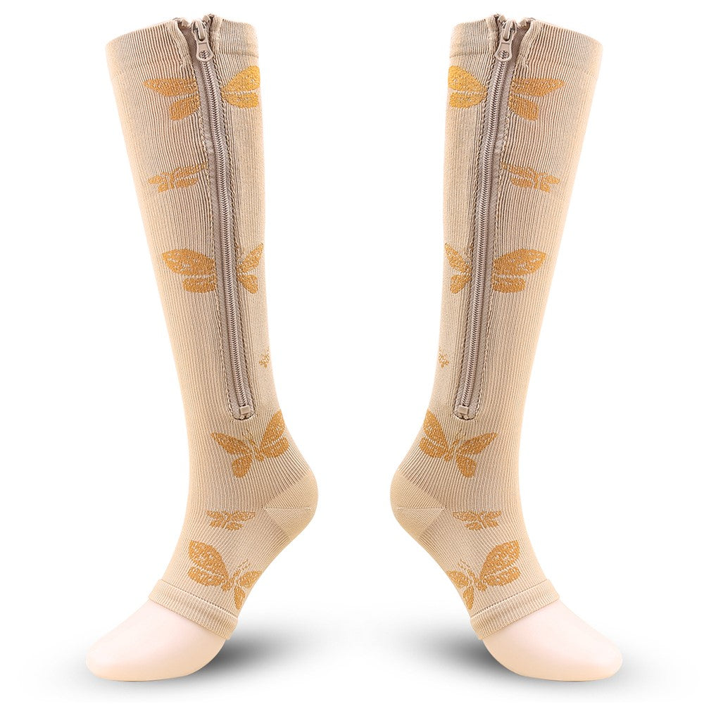 A5109 1 Pair Sports Zipper Compression Socks Calf High Tube Compression Stockings