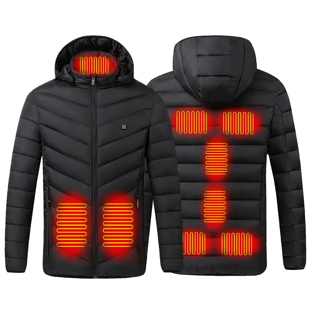 USB Electric Heating Warm Cloth Long Sleeve Cotton Hooded Heated Coat 9-Zones Heating Jacket without Power Bank