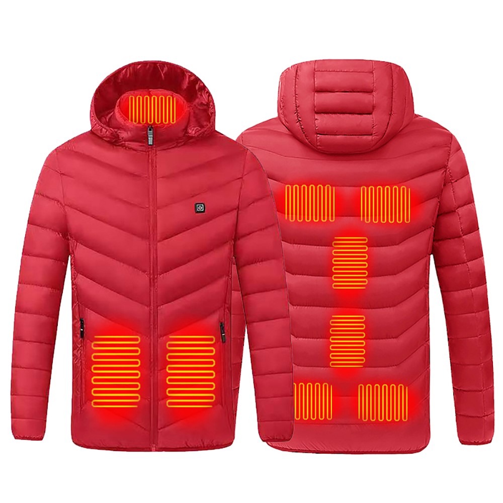USB Electric Heating Warm Cloth Long Sleeve Cotton Hooded Heated Coat 9-Zones Heating Jacket without Power Bank