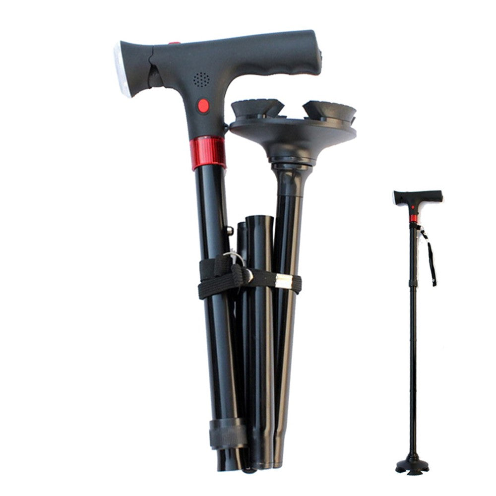 806 Elderly Folding Walking Stick Height Adjustable Aluminium Alloy Anti-Slip Stick with LED Light