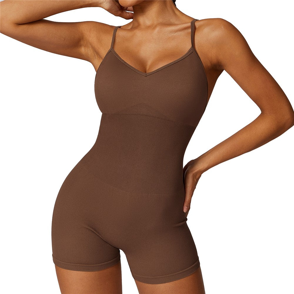 7498 Solid Color Slim Fit Yoga Fitness Jumpsuit Highly Elastic Sleeveless Women Jumpsuit