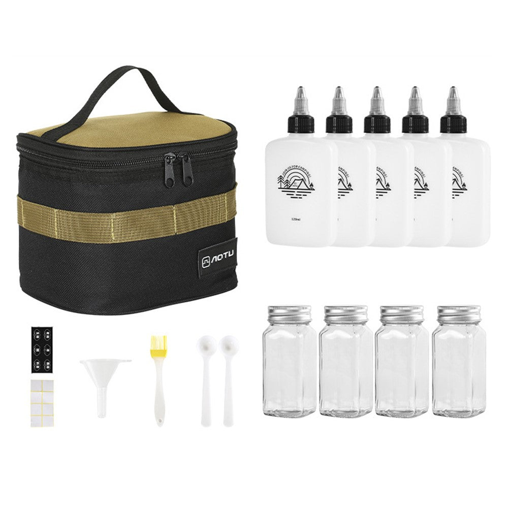AOTU 16Pcs / Set Camping Oil Bottles Spice Containers Brush Kit with Storage Bag BPA-Free, No FDA