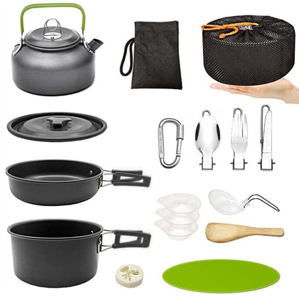 AOTU Camping Cookware Set Kettle Cooking Pot Fry Pan Cutting Board Kit BPA-Free, No FDA