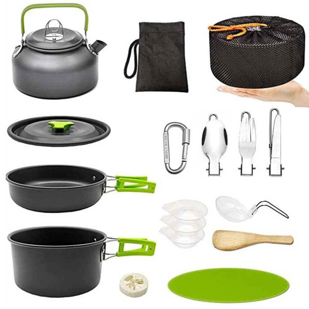 AOTU Camping Cookware Set Kettle Cooking Pot Fry Pan Cutting Board Kit BPA-Free, No FDA