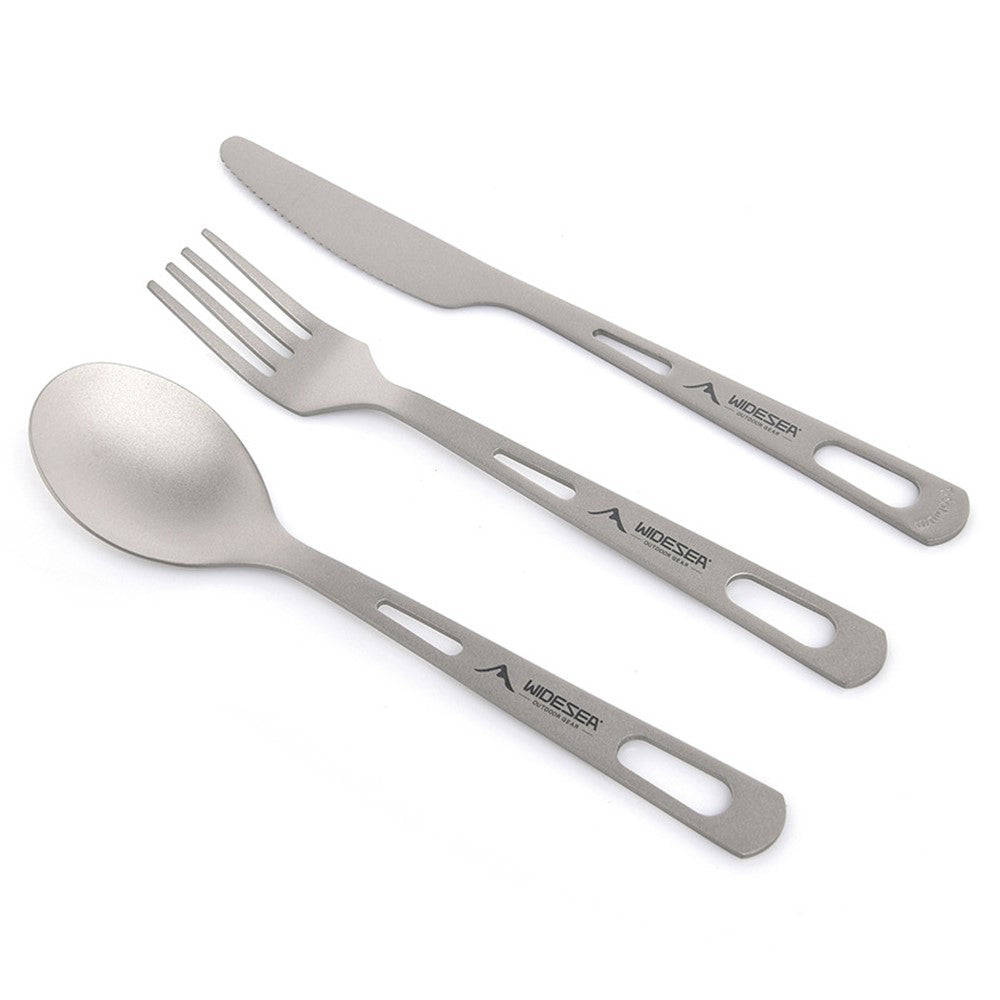 WIDESEA WSTT-121 Titanium Outdoor Camping Picnic Cutlery Set Knife Fork Spoon with Mesh Bag BPA Free, No FDA
