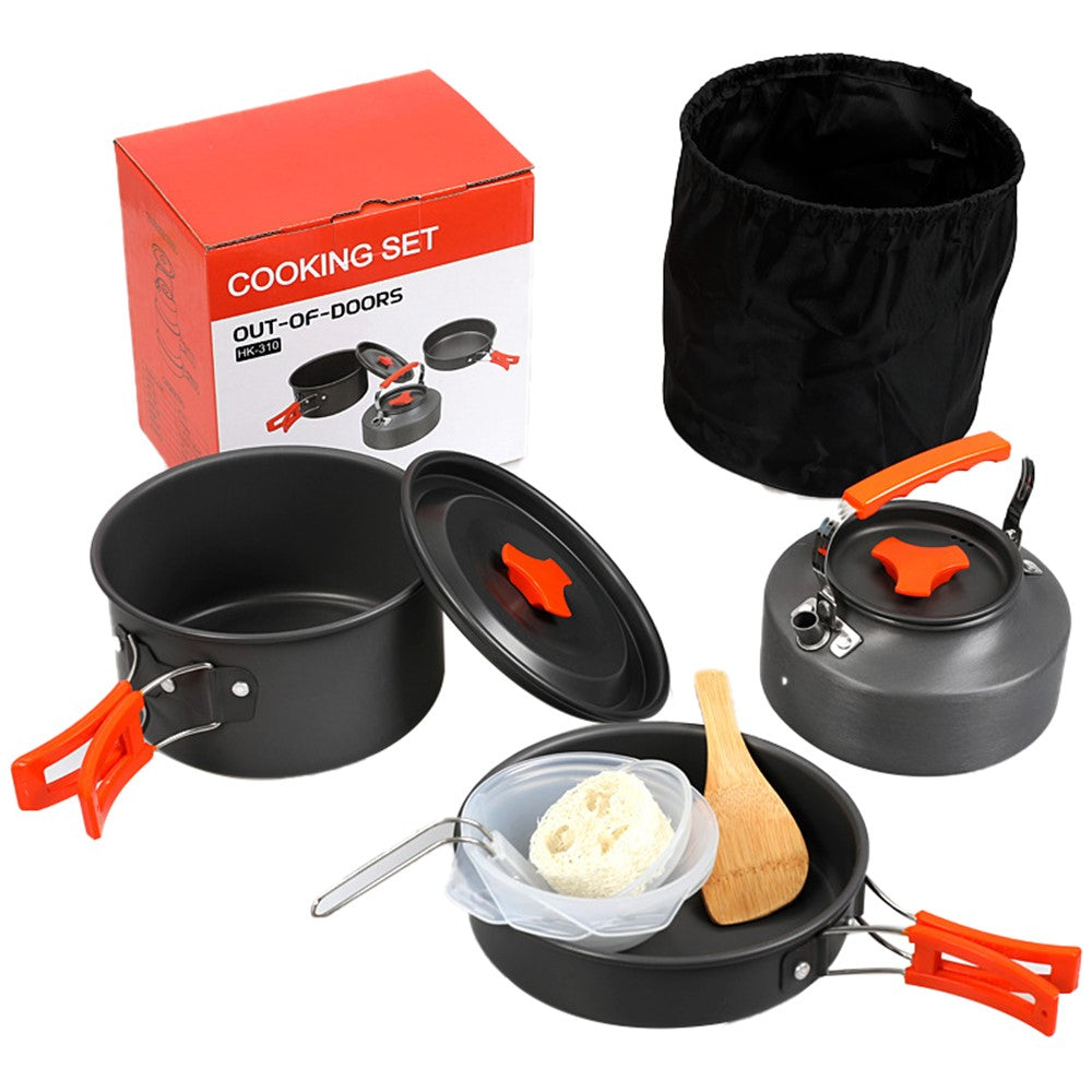 HALIN HK310 Picnic Pot + Frying Pan + Teapot Cookware Set for Hiking Camping No FDA Certificate, BPA-free