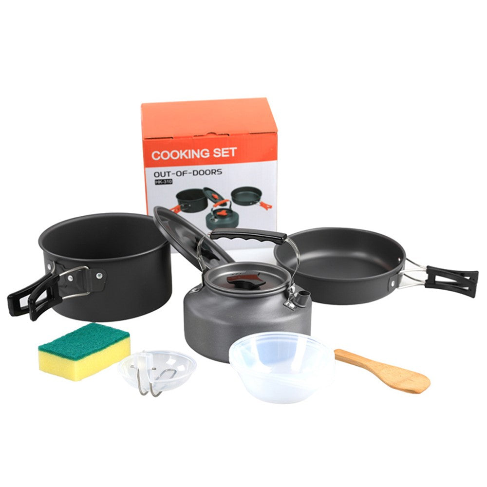 HALIN HK310 Picnic Pot + Frying Pan + Teapot Cookware Set for Hiking Camping No FDA Certificate, BPA-free