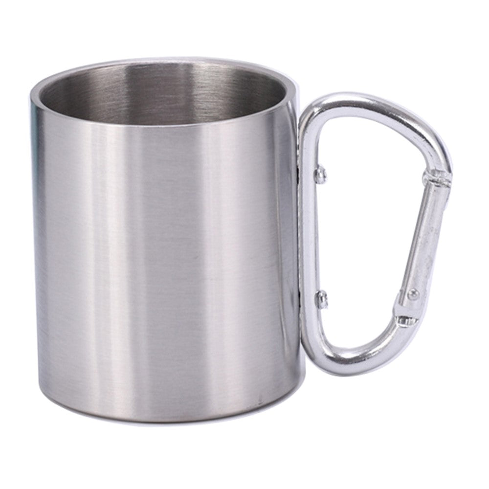 220ML Stainless Steel Camping Mug Portable Outdoor Hiking Coffee Cup Drinks Cup with Carabiner No FDA Certification