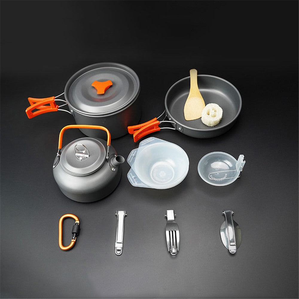 AOTU AT6384-2 Portable Handle Pan Outdoor Camping Picnic Pot Cookware Set for 2-3 People No FDA, BPA-Free