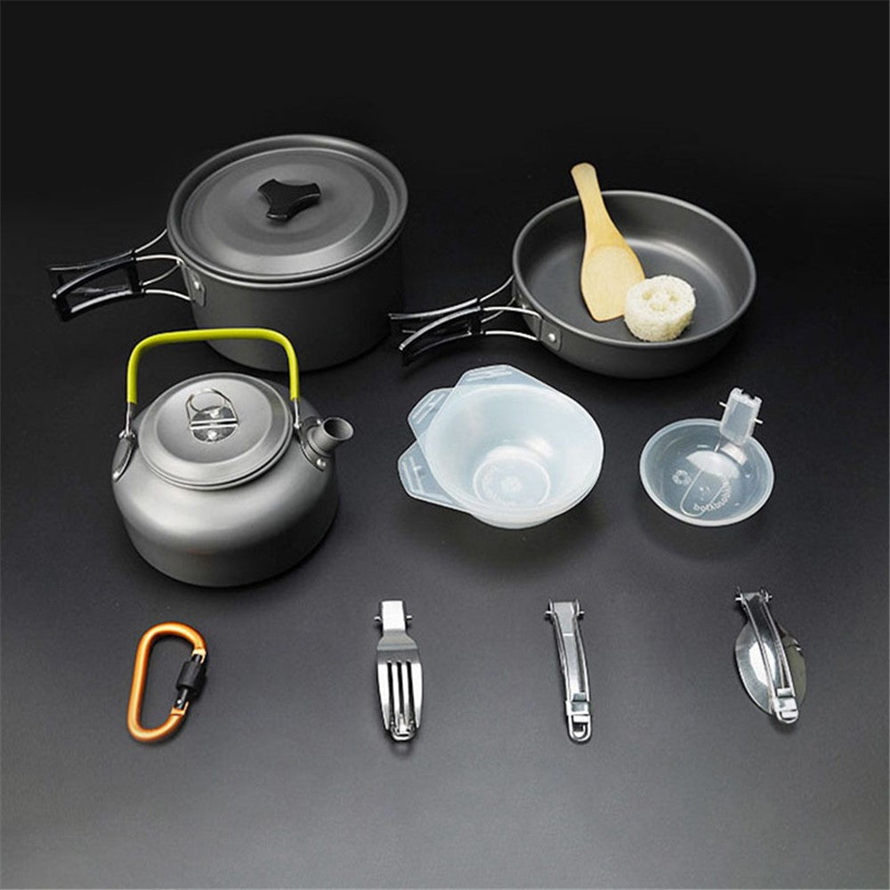 AOTU AT6384-2 Portable Handle Pan Outdoor Camping Picnic Pot Cookware Set for 2-3 People No FDA, BPA-Free