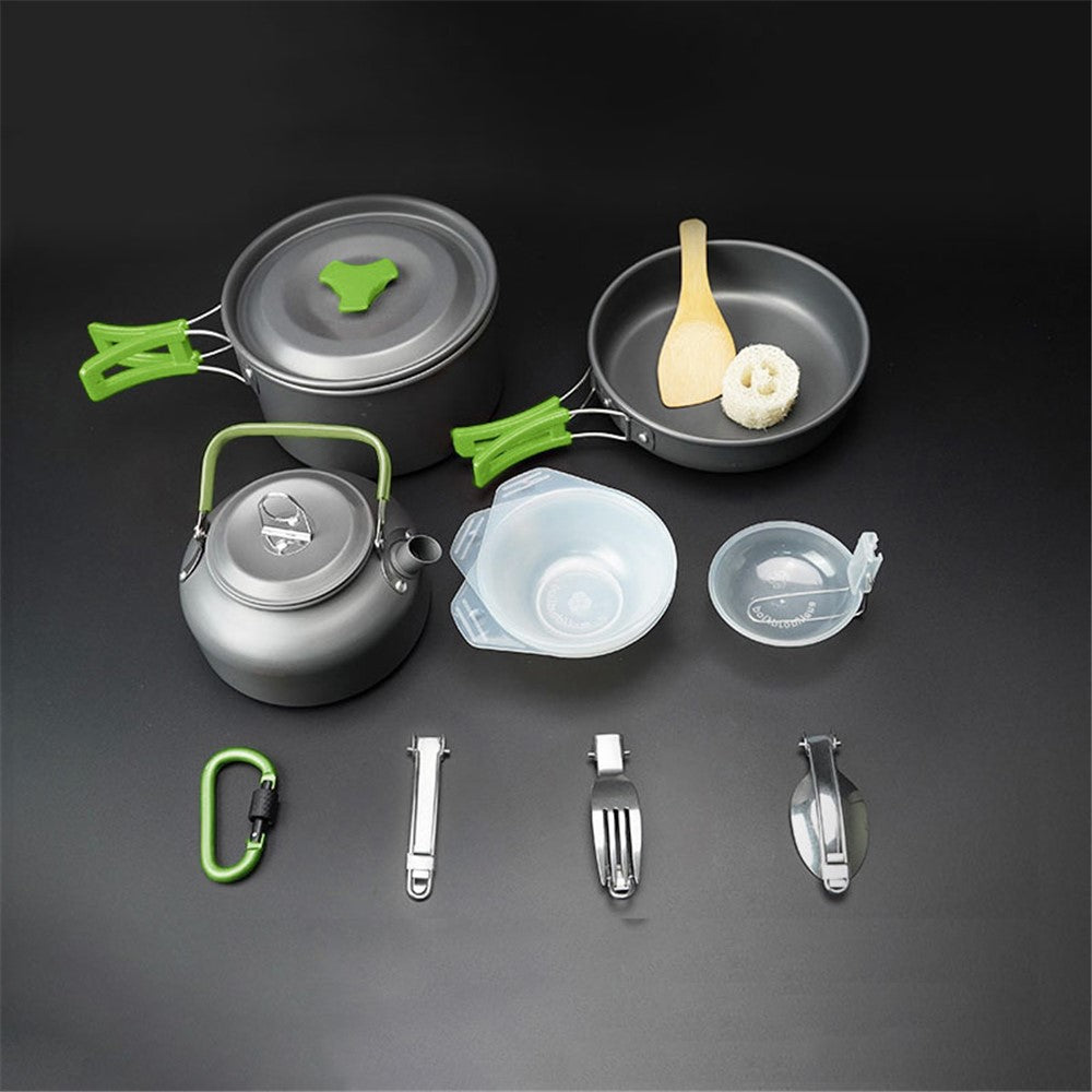 AOTU AT6384-2 Portable Handle Pan Outdoor Camping Picnic Pot Cookware Set for 2-3 People No FDA, BPA-Free