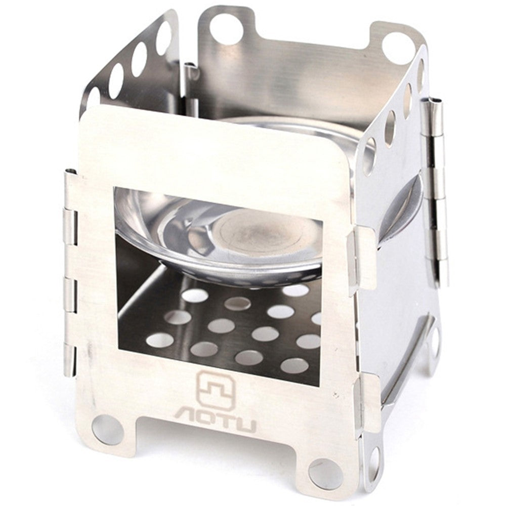 AOTU Stainless Steel Outdoor Wood Burning Stove Folding Burner Charcoal Alcohol Stove