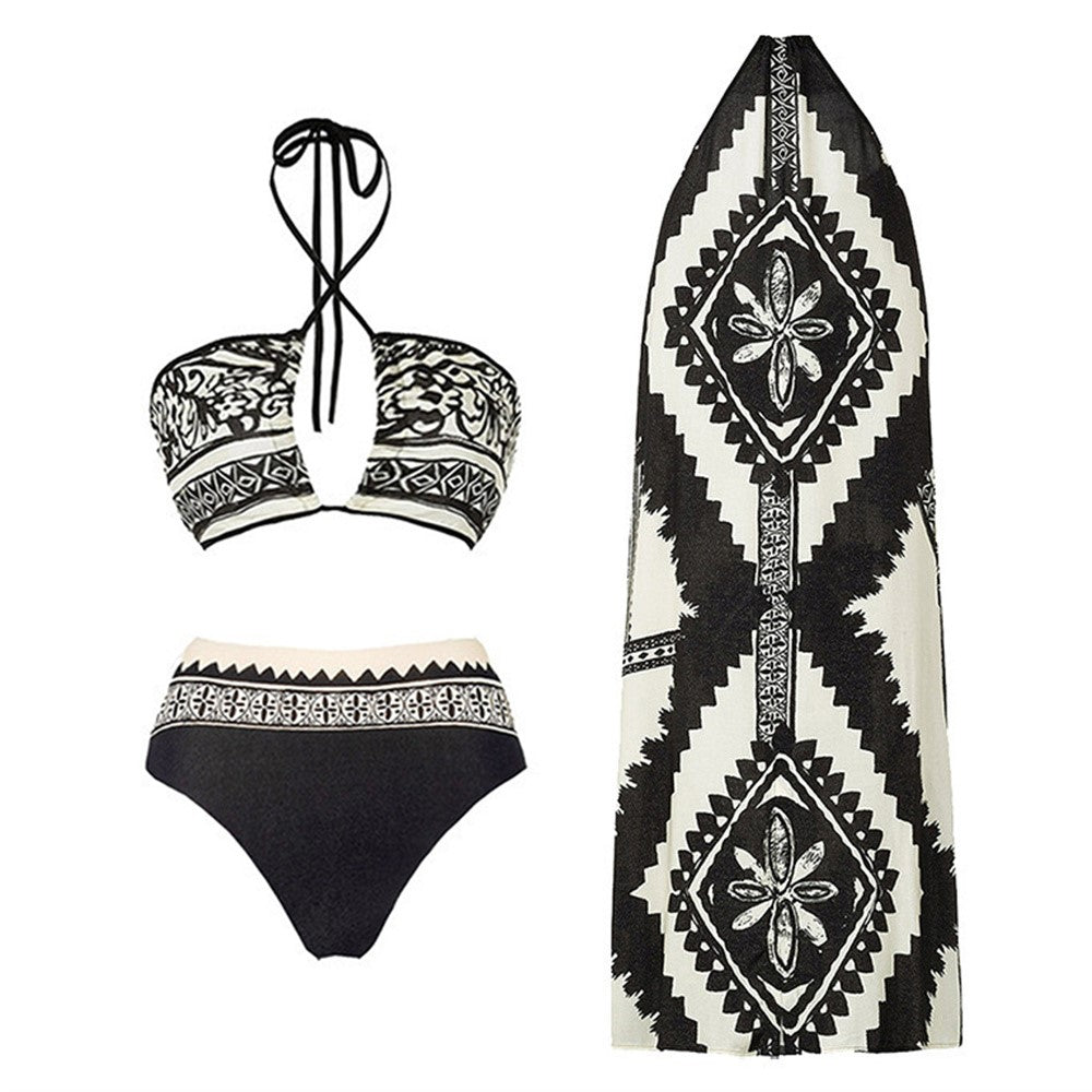 Y357 Retro Print Bikini Swimsuit 3-Piece Swimwear For Women European Style Beach Vacation Swimwear