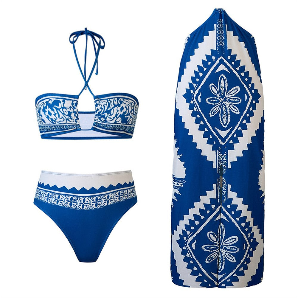 Y357 Retro Print Bikini Swimsuit 3-Piece Swimwear For Women European Style Beach Vacation Swimwear