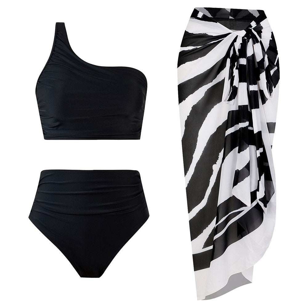 Y1009 Bikini Swimsuit High Waist 3-Piece Bathing Suit for Women Solid Color Swimwear Set Beach Wear