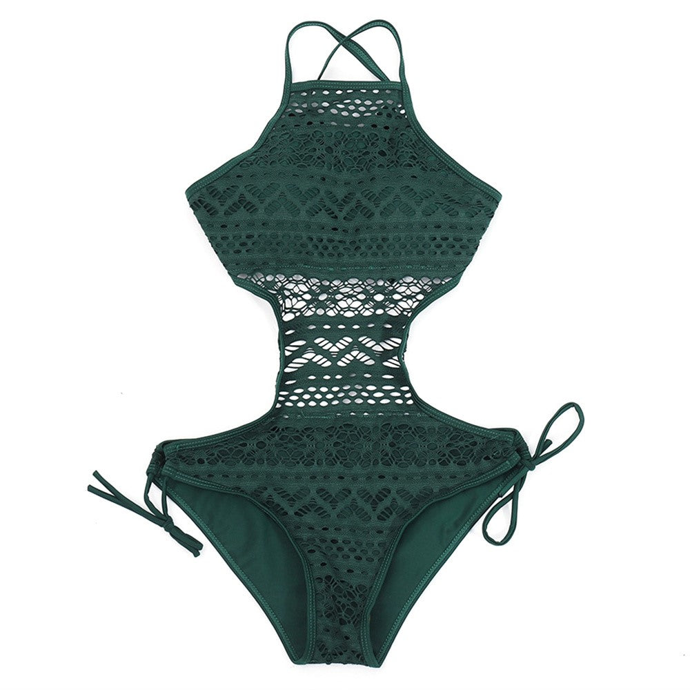 SW002 Sexy Women Lace Hollow Out Bikini Swimsuit One-Piece Swimwear, Size S