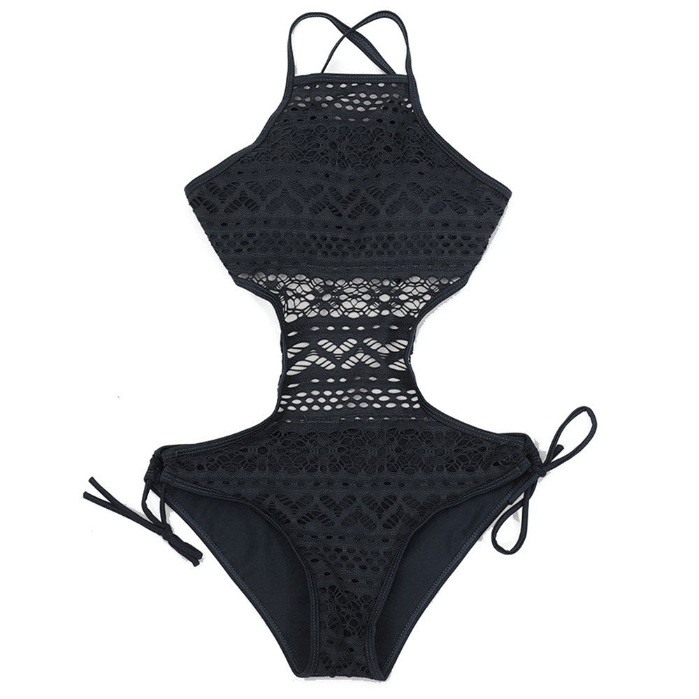 SW002 Sexy Women Lace Hollow Out Bikini Swimsuit One-Piece Swimwear, Size XXL