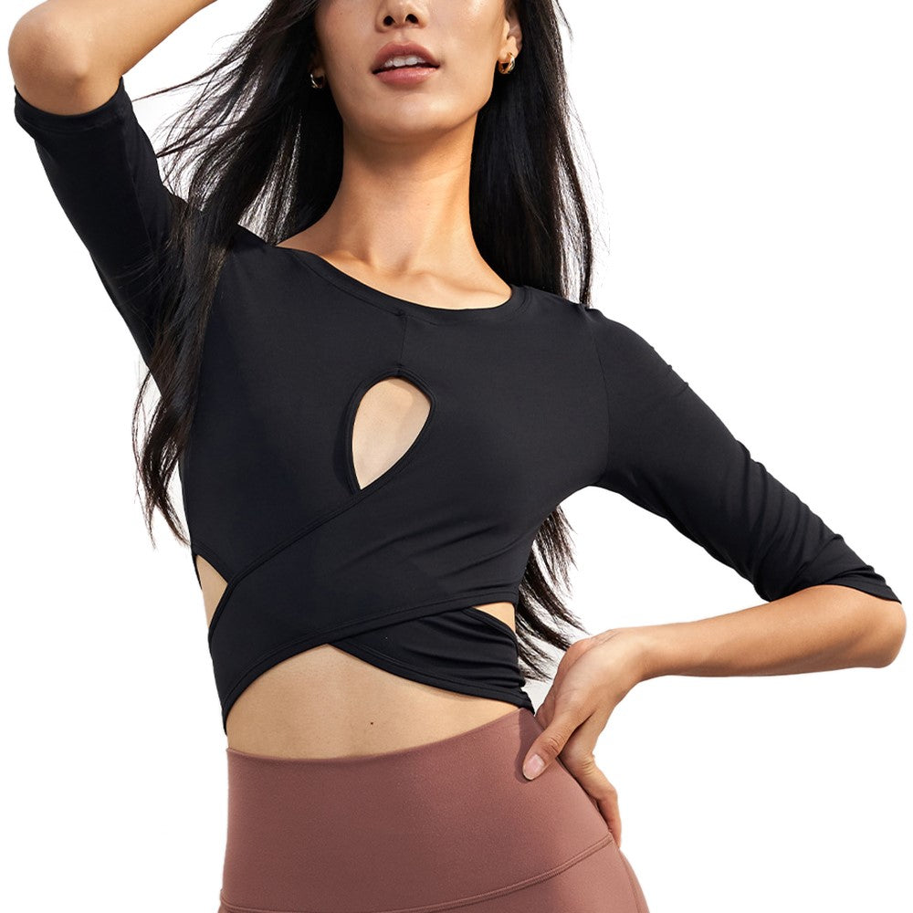 CX1589 Women's Gym Tops Yoga Clothing T-Shirt Light Nuls Round Neck Cropped