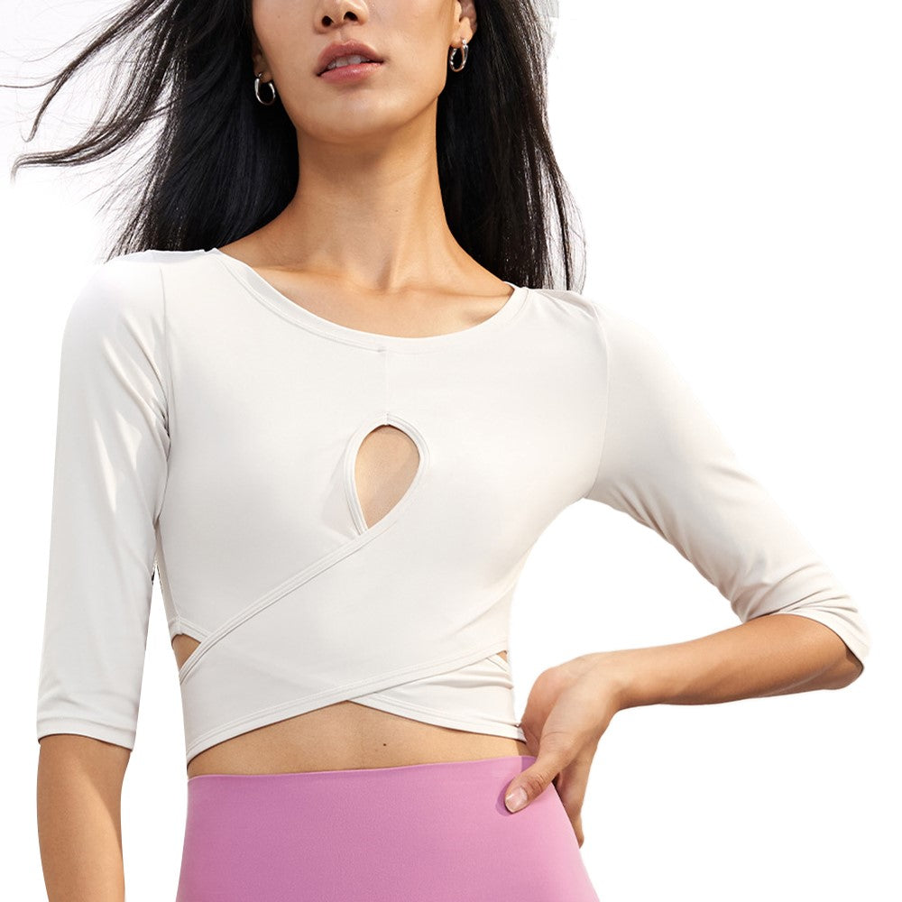 CX1589 Women's Gym Tops Yoga Clothing T-Shirt Light Nuls Round Neck Cropped