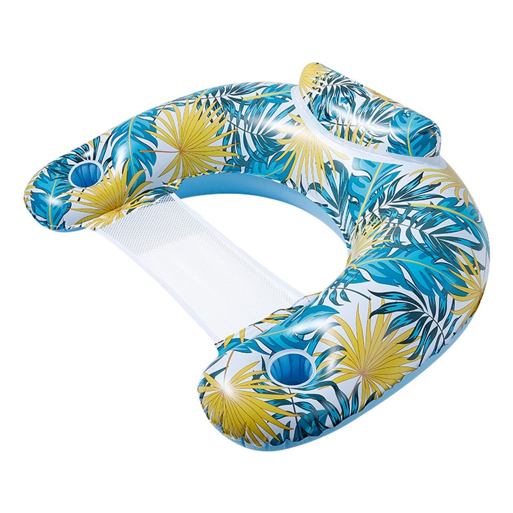 115 x 85cm Leaves Print Swimming Pool Inflatable Float Chair Thick PVC Foldable Water Lounge Seat
