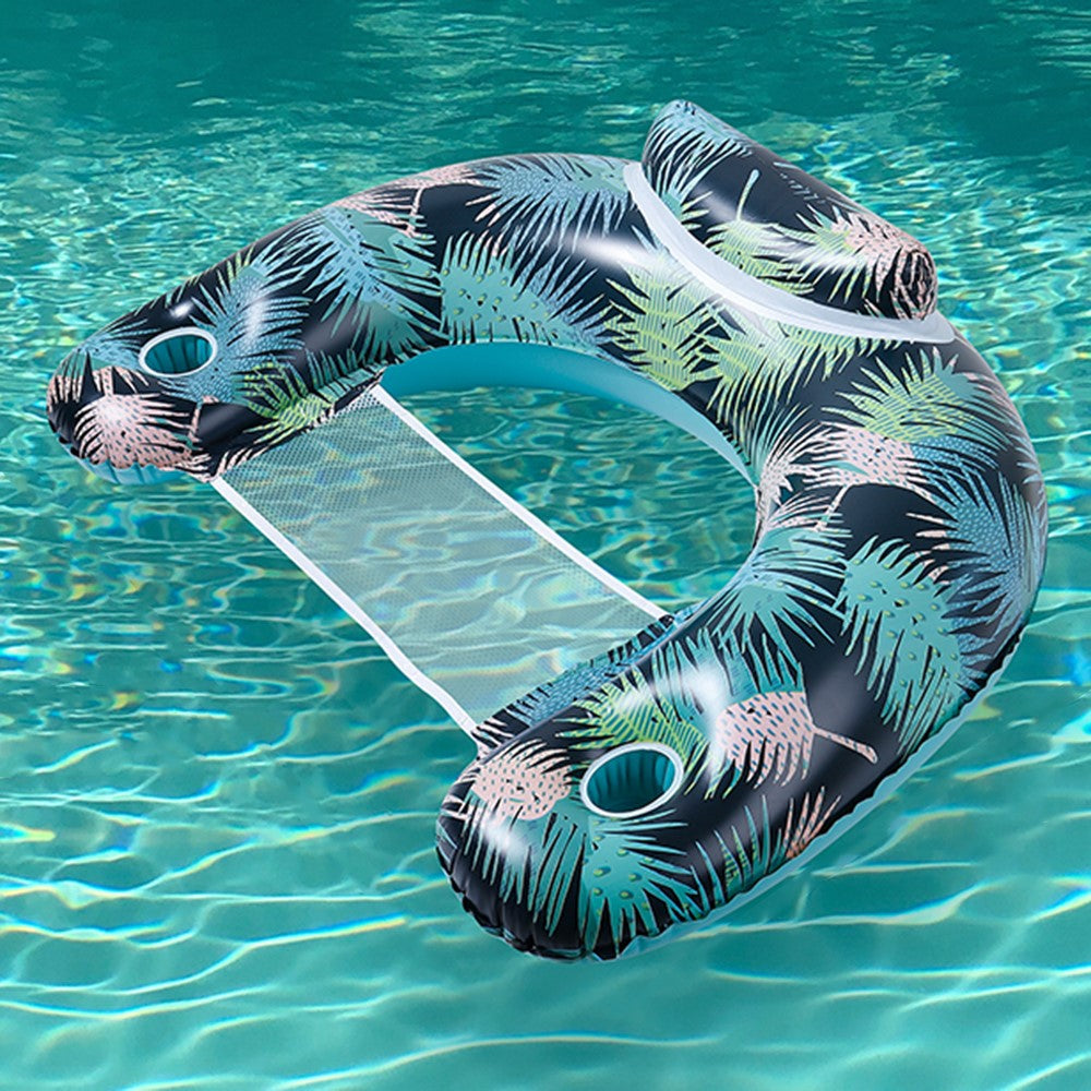 115 x 85cm Leaves Print Swimming Pool Inflatable Float Chair Thick PVC Foldable Water Lounge Seat