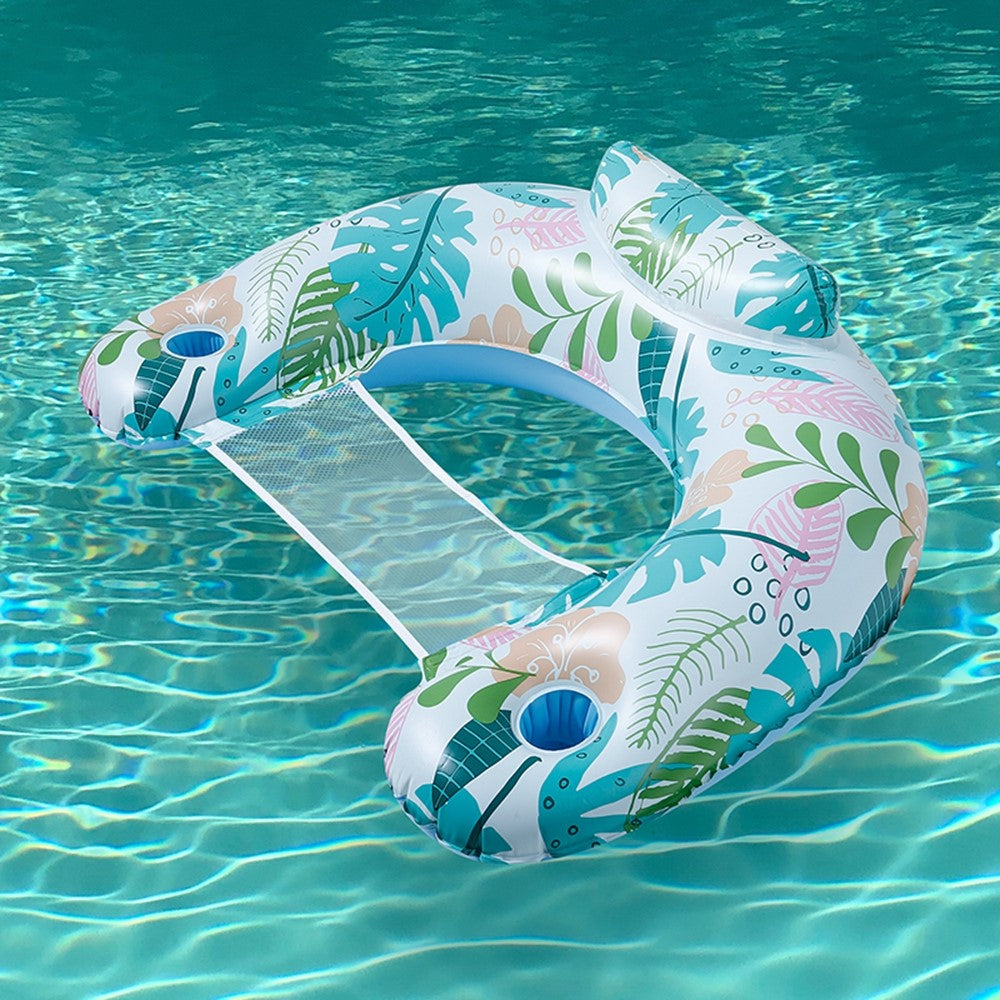 115 x 85cm Leaves Print Swimming Pool Inflatable Float Chair Thick PVC Foldable Water Lounge Seat