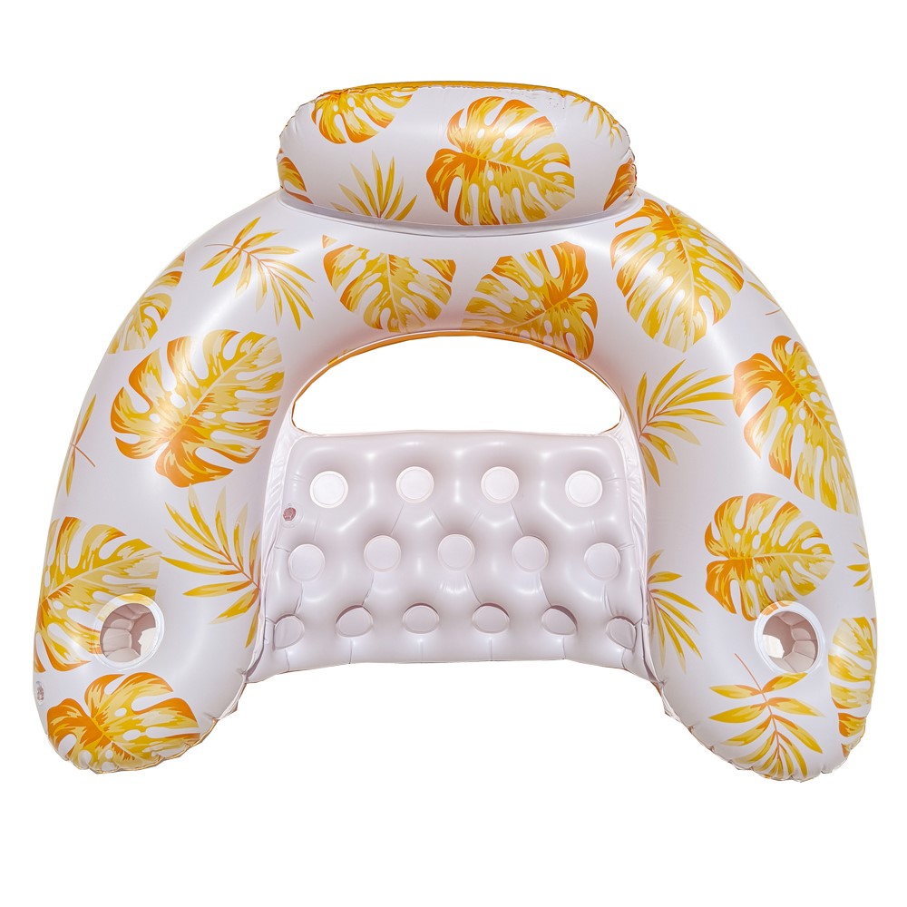 U Shape Swimming Pool Inflatable Lounger Leaves Print Thick PVC Floating Water Sofa
