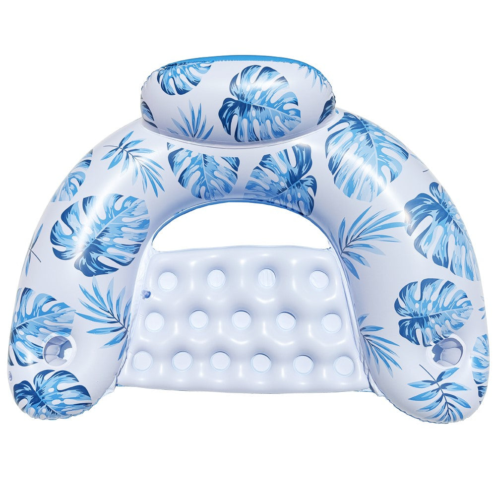 U Shape Swimming Pool Inflatable Lounger Leaves Print Thick PVC Floating Water Sofa