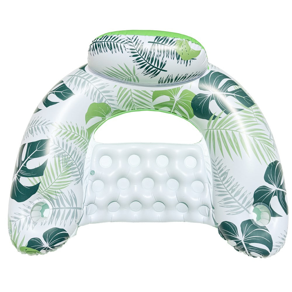 U Shape Swimming Pool Inflatable Lounger Leaves Print Thick PVC Floating Water Sofa