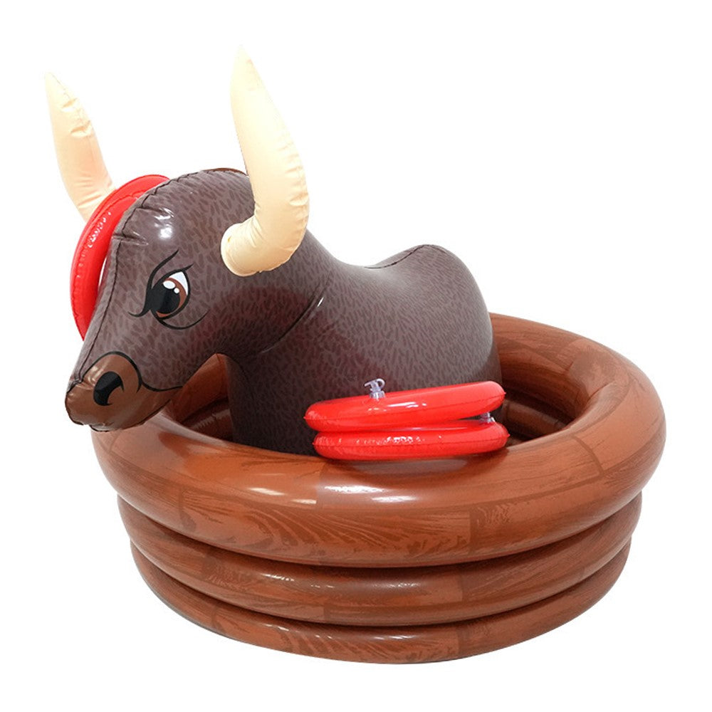 Inflatable Black Bull Ice Bucket Ring Toss Set Floating Drink Holder Water Party Game Toy