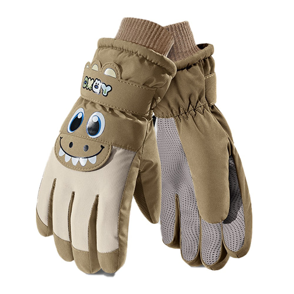 DRST42 Children Winter Cycling Ski Gloves Thickened Plush Lining Windproof Waterproof Warm Mittens