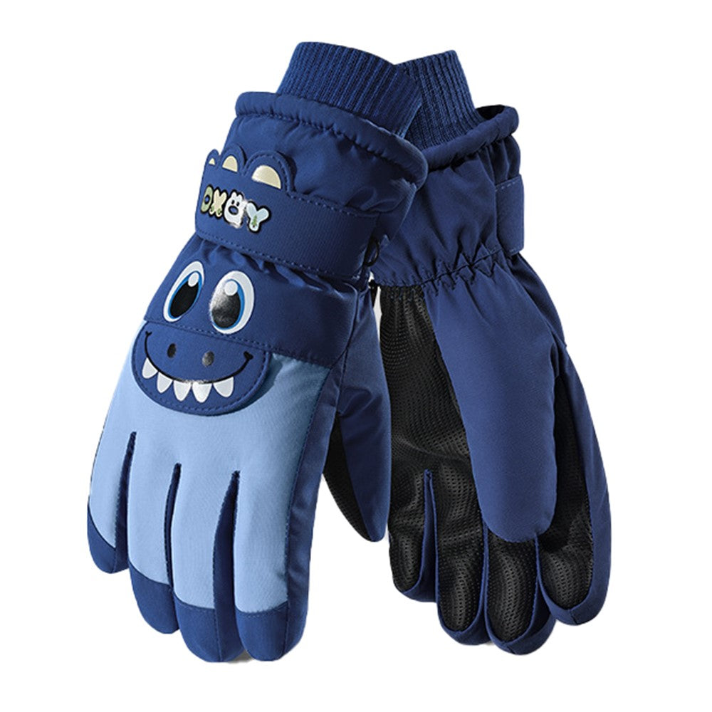 DRST42 Children Winter Cycling Ski Gloves Thickened Plush Lining Windproof Waterproof Warm Mittens