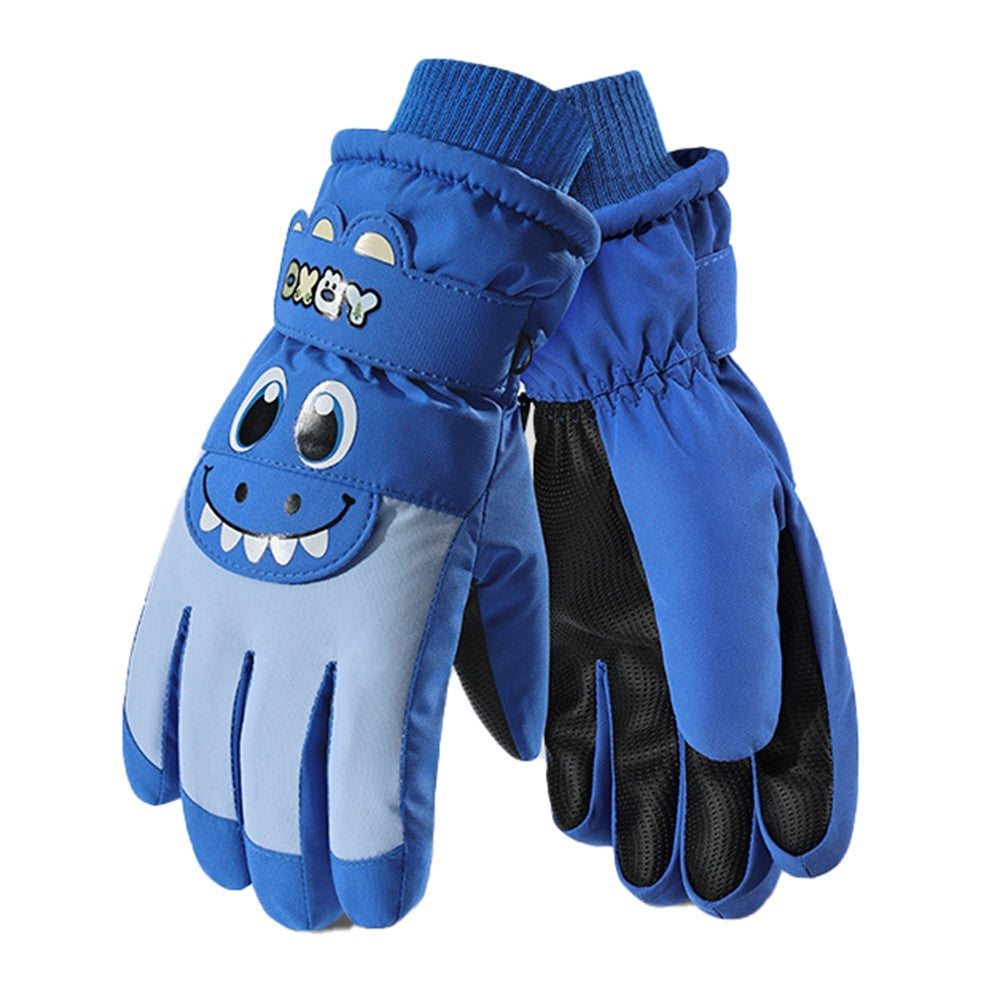 DRST42 Children Winter Cycling Ski Gloves Thickened Plush Lining Windproof Waterproof Warm Mittens