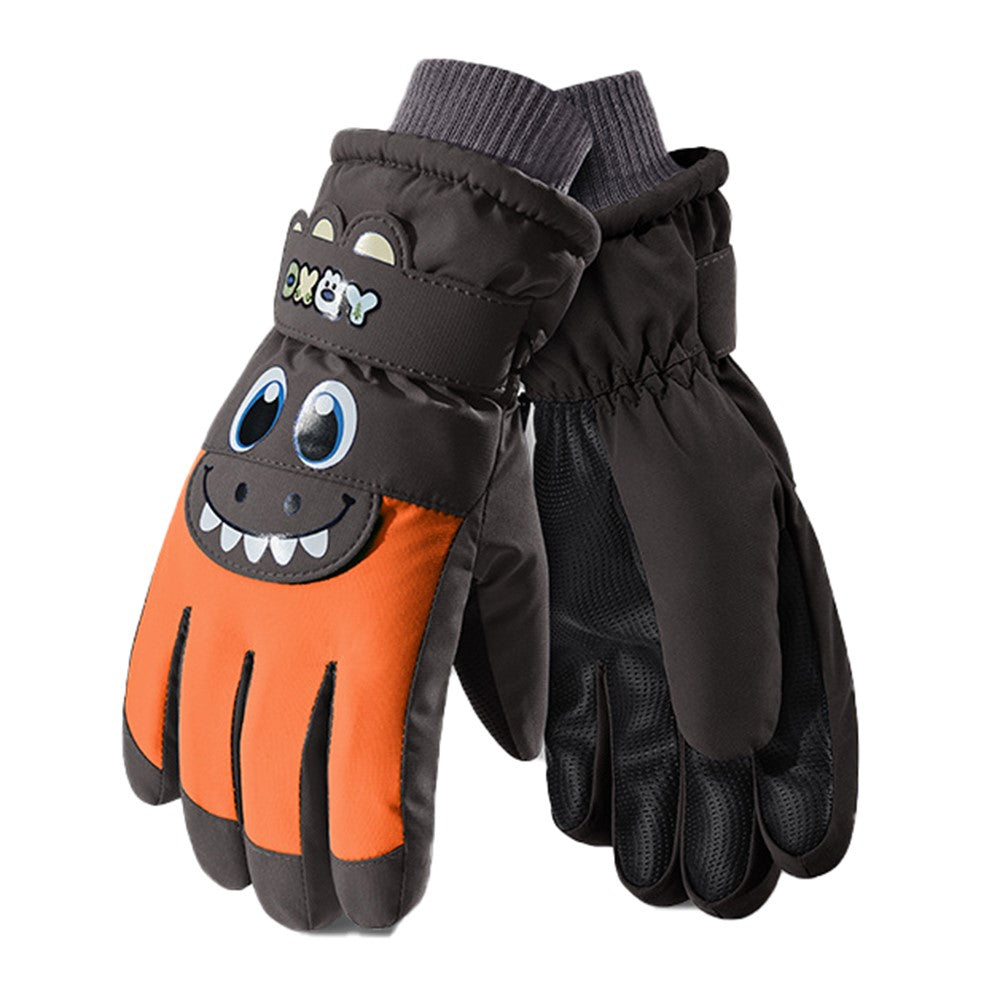 DRST42 Children Winter Cycling Ski Gloves Thickened Plush Lining Windproof Waterproof Warm Mittens