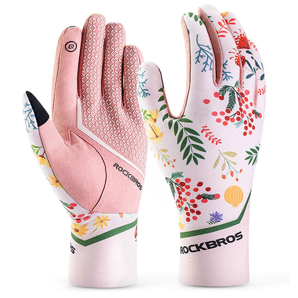 ROCKBROS S340 1 Pair Outdoor Cycling Women Gloves Anti-skid Touch Screen Full Finger Gloves