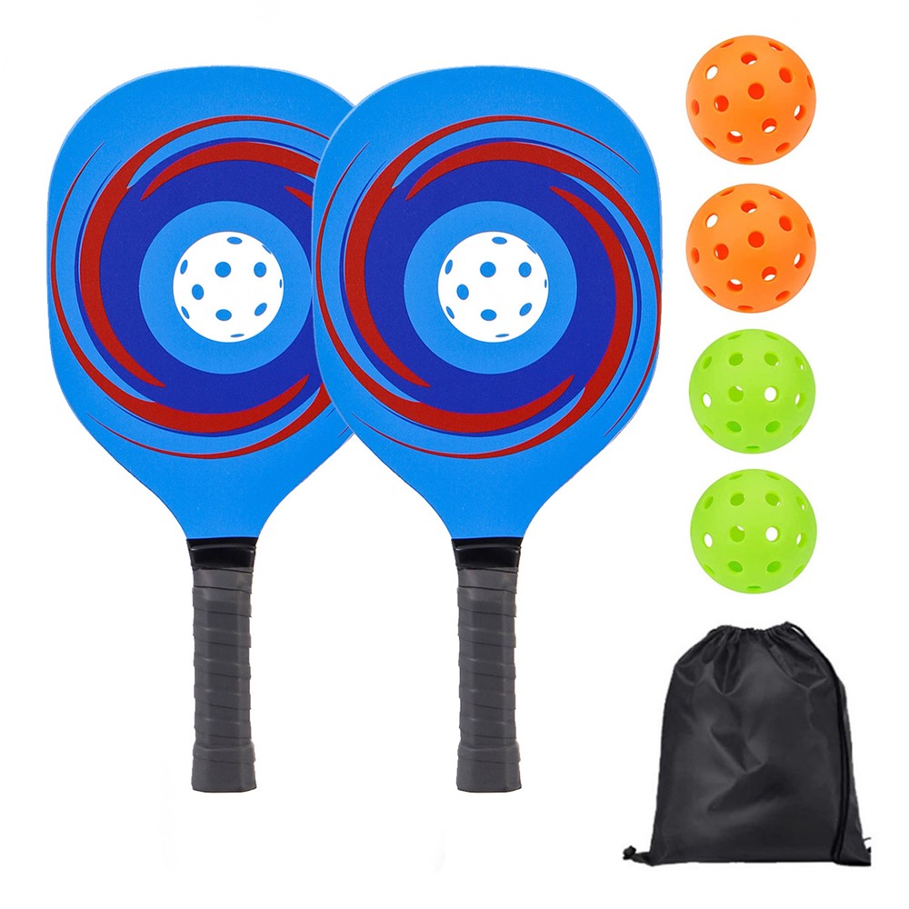 Portable Wooden Pickleball Paddle Set for Beginners with 2 Rackets + 4 Balls + Carry Bag