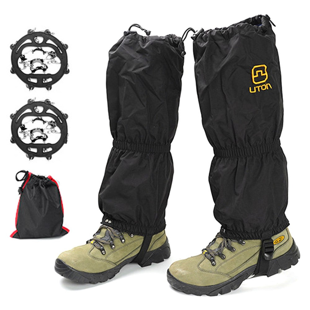 AOTU 1 Pair Anti-slip TPE+Manganese Steel Crampons + 210D Oxford Cloth Leg Gaiters Snow Walking Shoes Accessories
