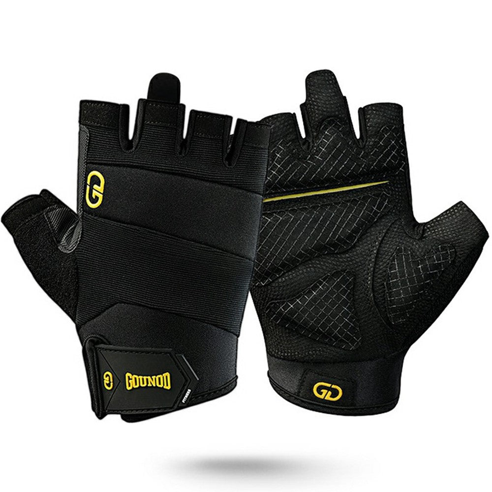 GOUNOD GL058 Non Slip Thickened Palm Protection Half Finger Gloves for Weightlifting Gym Fitness , Black / Size XL